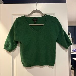 House of Harlow 1960 Green 100% Cashmere Short Sleeve V-Neck Sweater Size M